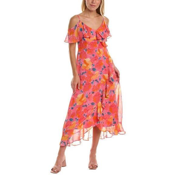 London Times Women's Petite Spaghetti Strap Faux Wrap Maxi Dress With Ruffle Co - Picture 1 of 2
